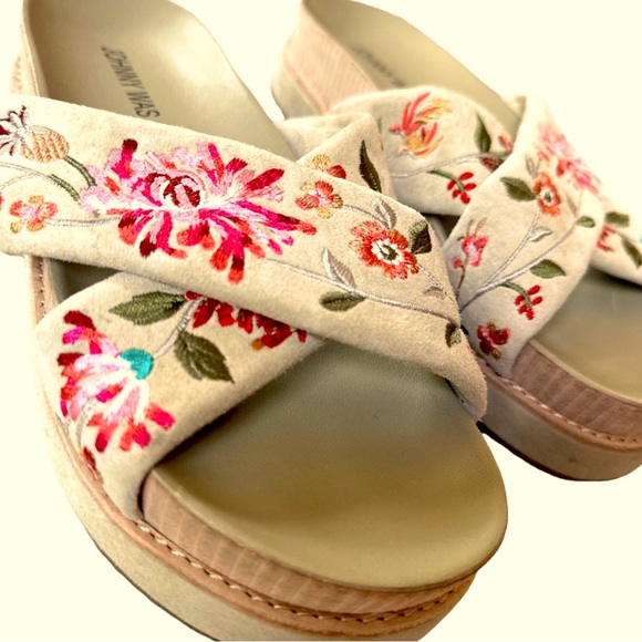 Johnny Was Shoes - Johnny Was “Viviana” Embroidered Suede Platform Sandals